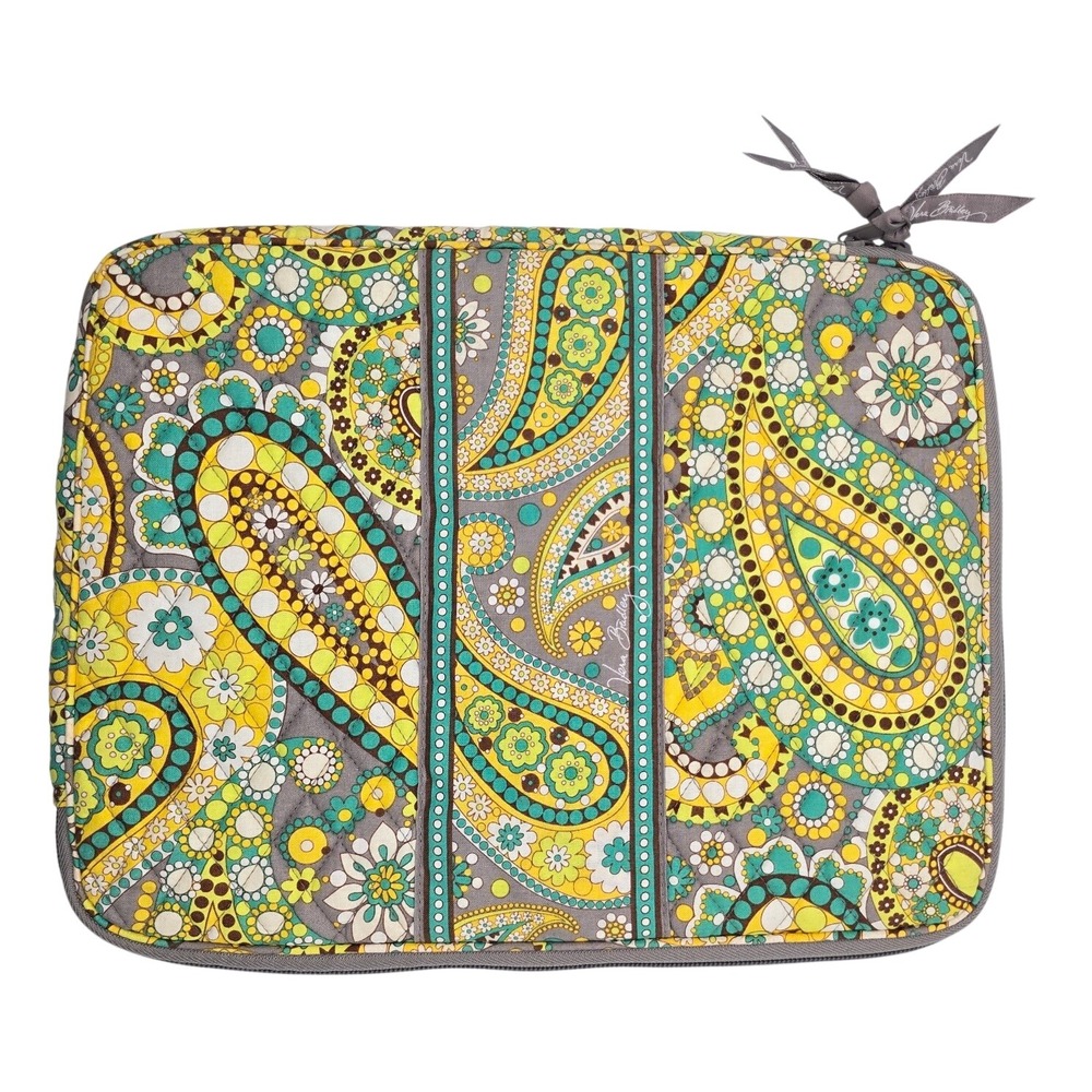 Vera Bradley Quilted Paisley Tablet Laptop Case Sleeve Yellow Green Zip